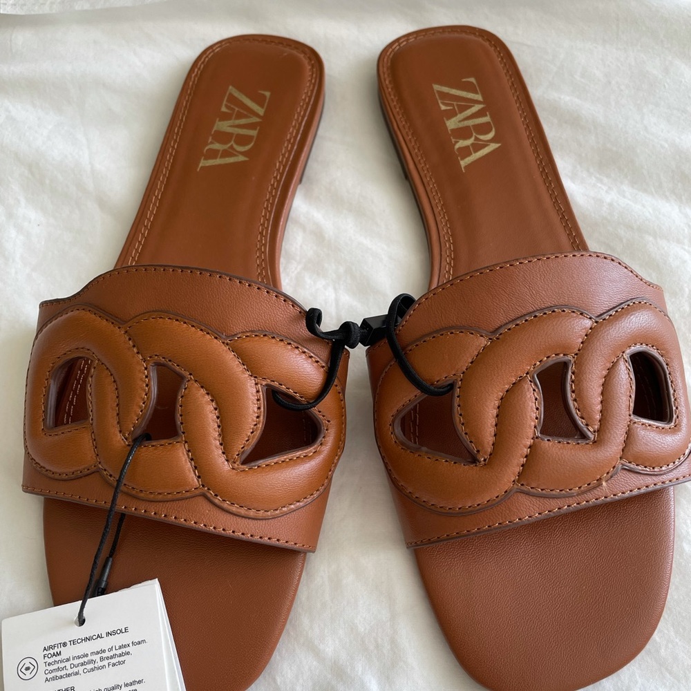 Zara brown leather slides